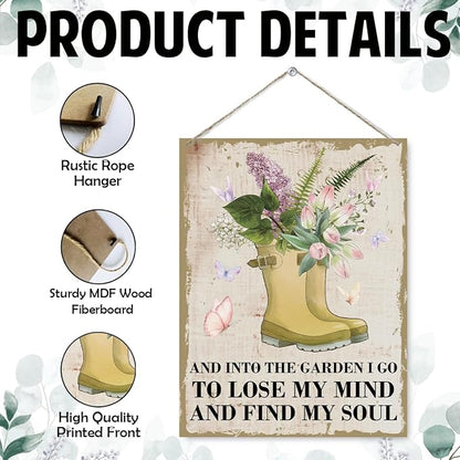 Inspirational Garden Wall Art Decor - Into the Garden I Go to Lose My Mind and Find My Soul, Wood Hanging Plaque, Decoration for Yard, Backyard Patio and Porch Decor, Women's Gardens Gift