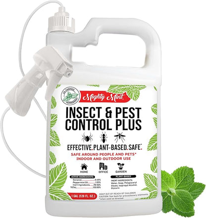 Mighty Mint Peppermint Oil Insect Repellent Plus Spray – Natural Indoor & Outdoor Bug Control for Spiders, Ants, Roaches, and More – Plant-Based, Extra-Strong Formula - 128 oz