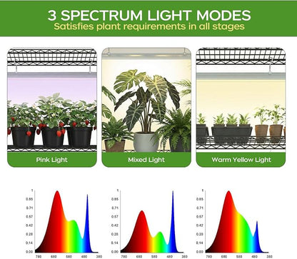 Plant Stand with Grow Lights, Indoor Plant Shelf with Wheels | 36"x14"x63" sturdy Metal Plant Shelving, 6 full-spectrum Grow Light, Timer, Thermometer for herbs, seed starting, propagation