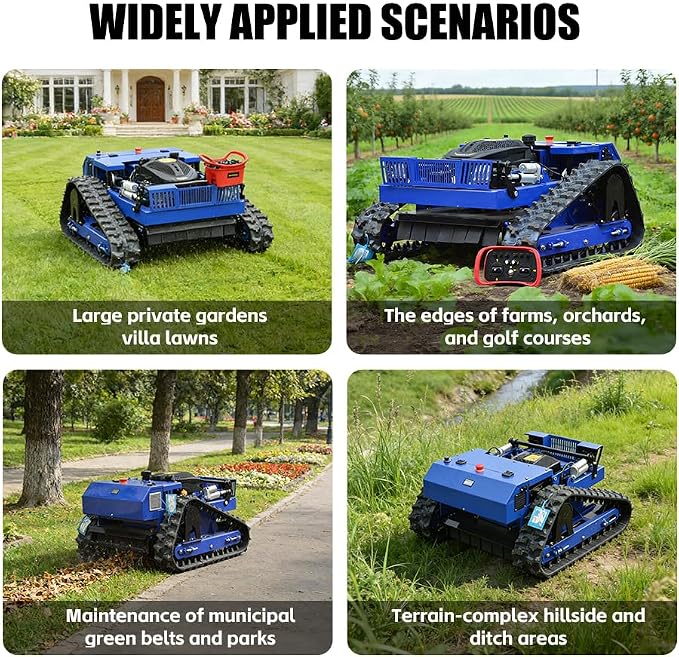 Remote Control Lawn Mower, Small Petrol 7.5HP Tracked All Terrain Weed Whacker for Garden, Lawn and Farm Complex Terrain Slopes