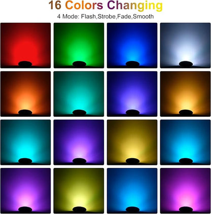 RGBW Pond Lights with Timer, 18 LED Underwater Submersible Fountain Lights Color Changing Landscape Spotlights Remote Control IP68 Waterproof for Fish Aquarium Tank Yard Garden Pool (Set of 6)
