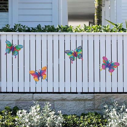 dreamskip 4 Pcs Butterfly Wall Decor Art, Metal Butterflies Outdoor Wall Art with Colorful Leaves, Hand Painted Outdoor Decor For Garden, Yard, Fence, Patio Decoration