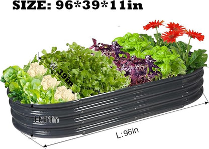 Rakukiri Raised Garden Bed GRS Certified Galvanized Planter Box Outdoor, 8ft Oval Rot-Resistant Metal Garden Bed Planter, Recycled Material Planter for Vegetables Flowers Herbs (Grey)