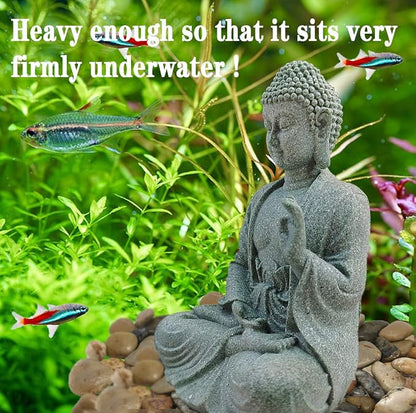 livelyfish Fish Tank Buddha Statue Handmade Japanese Aquarium Decoration Heavy-Duty Peace Hand Meditation Buda Sculpture for Aquarium Fish Tank Home Decor, Large-B