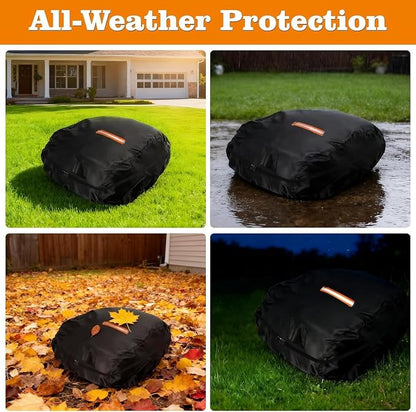 Saking Robot Lawn Mower Cover Waterproof, 500D Heavy Duty Wire Free Automatic Robotic Lawnmower Protective Cover, Smart Mowing Machine Cover with Drawstring & Buckles, 34x28x21 in, Black