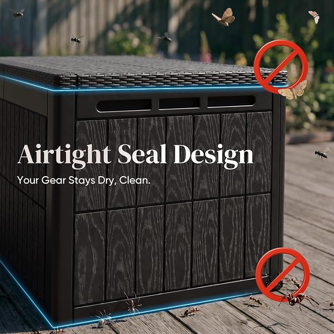 Quictent 220 Gallon Heavy Duty Resin Deck Box, Weatherproof Waterproof Outdoor Storage Bench, UV Resistant Lockable Container for Garden, Pool Supplies, Patio Cushions & Furniture Accessories