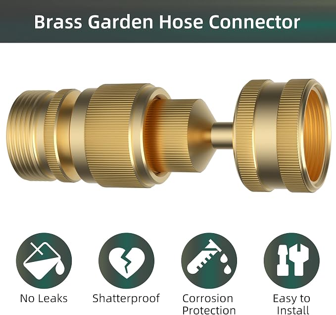 Swivel All-Metal Garden Hose Adapter, Solid Brass 3/4" Pipe Quick Connector | Male Female Flexible Pipe Kink Protector, Easy to Connect and Lock, Connect Outdoor Faucet to Garden Hose