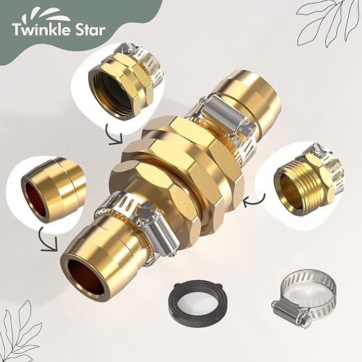 Twinkle Star Garden Hose Repair Connector, 3/4" or 5/8", 3 Set | Male and Female Garden Hose Fittings With Clamps