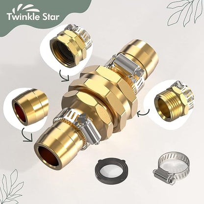 Twinkle Star Garden Hose Repair Connector, 3/4" or 5/8", 3 Set | Male and Female Garden Hose Fittings With Clamps
