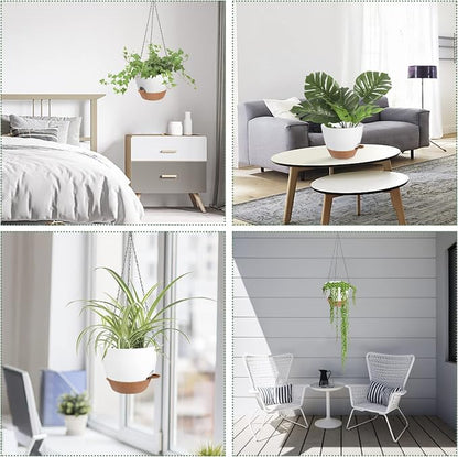 Vanslogreen Hanging Planters for Indoor Outdoor Plants, 2 Pack Self Watering Hanging Pot with Drainage Holes & Removable Tray (White, 8'')