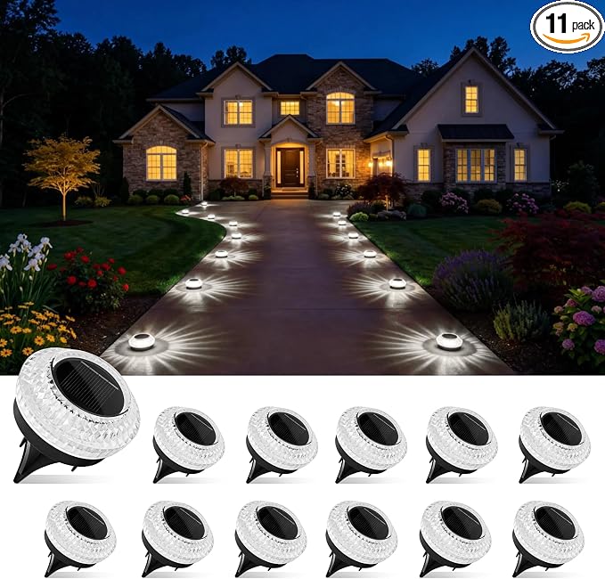 Solar Ground Lights Outdoor, 12 Pack Solar Powered Pathway Lights IP67 Waterproof Anti Glare Diamond Solar Garden Lights Landscape Lighting for Patio Yard Deck Walkway, Cold White