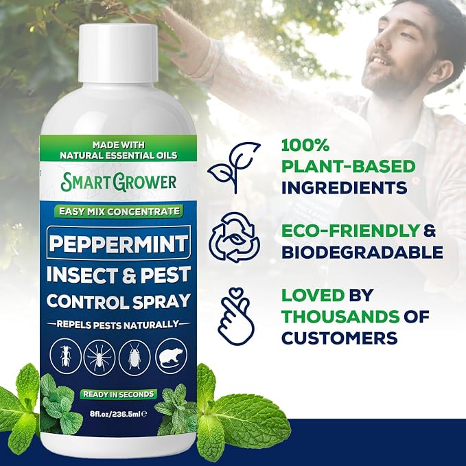 Peppermint Insect & Pest Control Best Value Concentrate - Repels Insects & Pests for Home, Indoor, Outdoor, Garden - Maximum Strength Concentrate (Makes One Gallon RTU) 8 oz