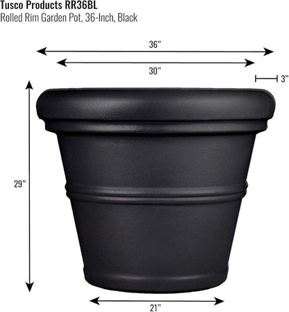 Tusco Products RR36BK Rolled Rim Garden Pot, 36-Inch, Black