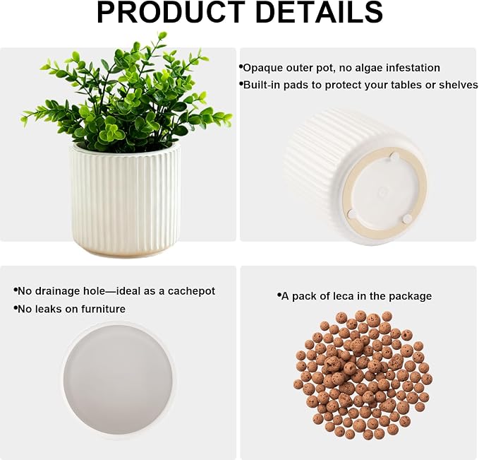 2 Pack of 5in Ceramic Cachepot with 5 inch Clear nusery Pot - self Watering Indoor Planter with Drainage for Root Visibility,semi Hydro pots for repotting Orchid,White