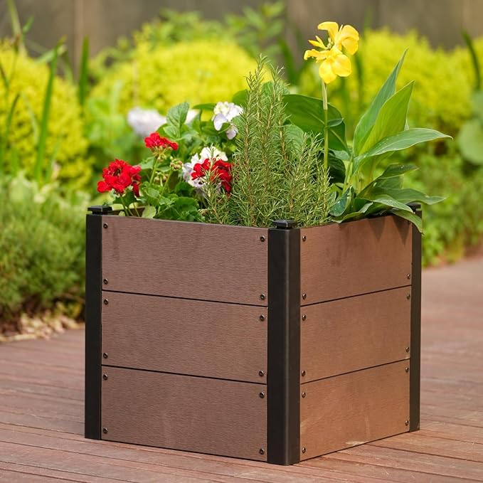 Garden Raised Bed, 19 * 19 * 18in Deep Root Planter Box for Patio, Outdoor Herb, Vegetable, and Flower Gardening - Durable Wooden Style Planter Box for Easy Mobility and Clearance