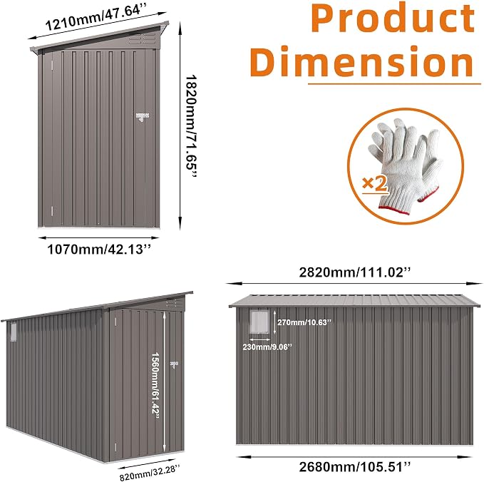 Outdoor Metal Storage Shed, Galvanized Steel Garden Shed with Sloped Roof & Air Vents, Waterproof Rust-Resistant Backyard Tool Storage House for Patio Lawn Garden Trash Can Storage, Easy Assembly