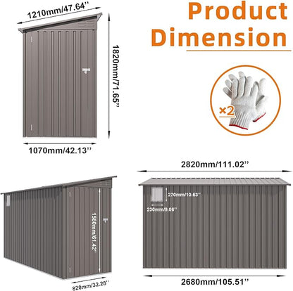 Outdoor Metal Storage Shed, Galvanized Steel Garden Shed with Sloped Roof & Air Vents, Waterproof Rust-Resistant Backyard Tool Storage House for Patio Lawn Garden Trash Can Storage, Easy Assembly