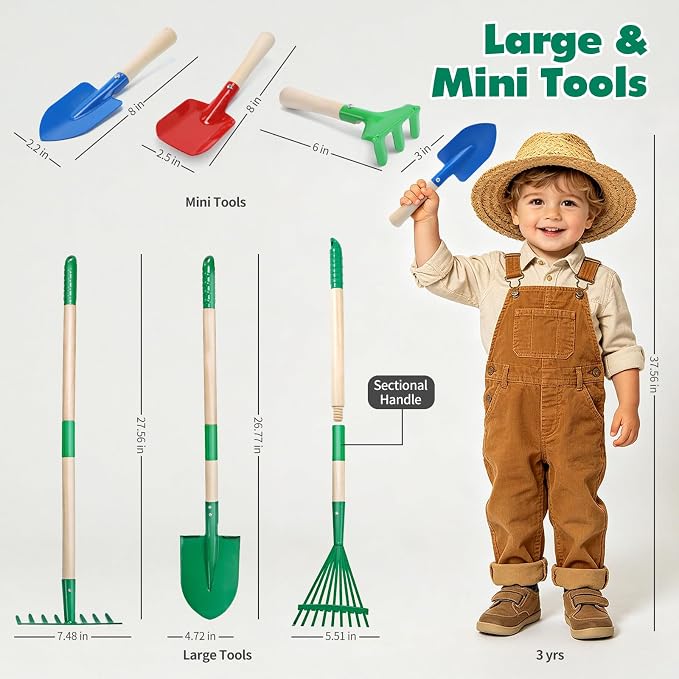 CUTE STONE Kids Gardening Tools Set - 9PCS Toddler Garden Toy with Kids Wheelbarrow, Kids Shovel and Rake Set for Backyard Garden Play, Indoor & Outdoor Gift for Boys Girls Ages 3-5