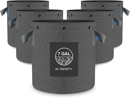 AC Infinity Heavy Duty Fabric Pots, 7 Gallon Aeration Grow Bags 5-Pack with 500G Thick Nonwoven Fabric and Multi-Purpose Rings, for Low Stress Plant Training Fruits, Vegetables, and Flowers