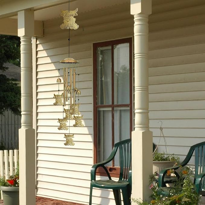 Highland Cow Wind Chimes Outdoor - Large Memorial Wind Chimes for Loss of Loved One, Cute Metals Hanging Highlands Cattle Wind Spinner Decor for Garden, Patio, Backyard, Porch