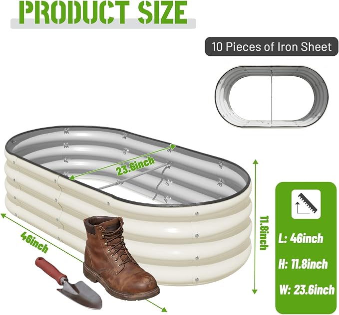 SnugNiture Galvanized Raised Garden Bed Outdoor, 2 Pcs 4x2x1ft Oval Metal Planter Box for Planting Plants Vegetables, White