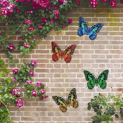dreamskip 4 Pcs Butterfly Wall Decor Art, Butterflies Outdoor Metal Wall Art with Vivid Pattern, Hand Painted Outdoor Garden Yard Fence Patio Decor Gift for Women Mom