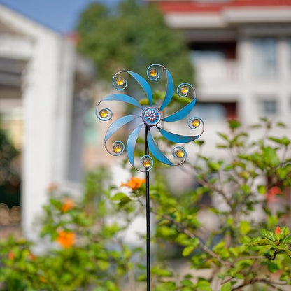 Stargarden 2Pack Wind Spinner, Outdoor Wind Sculptures | Metal Small Garden Pinwheels for Yard and Garden Decor,Blue