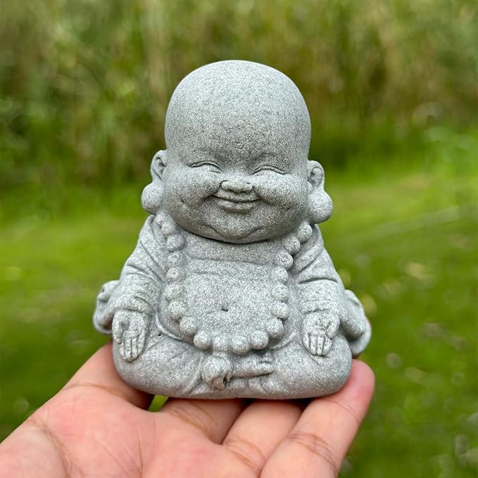 Mini Zen Meditation Buddha Statue, Tiny Sandstone Figurine for Garden Shelf | Mini monk figurine in meditation pose. Perfect for garden, fish tank, or home decor. Symbol of mindfulness and inner calm