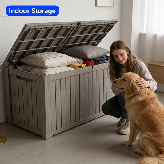 200 Gallon Outdoor Storage Box Resin Deck Box All Weather Waterproof Large Lockable Storage Container Deck Box for Patio Furniture, Garden Tools, Lockable, Gray