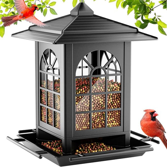 Birdream Bird Feeders for Outdoor Hanging, Assembly Required, 1-Min Easy Setup, Classic Courtyard Design, Attracting Cardinals Chickadees Goldfinches & Sparrows - Black