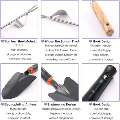 Swpeet 5Pcs Manual Weeders Puller Tool Kit, Weed Puller Tool Garden Handle Weeder Removal Tool Garden Trowel with Ergonomic Handle Weeding Tool with Protective Gloves for Garden Lawn