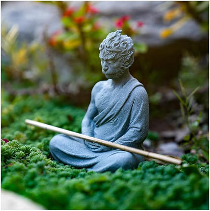 livelyfish Aquarium Sun Wukong Statue Monkey Kings Buddha Statues Zen Sandstone Figurines for Fish Tank Garden Aquarium Decor (A)