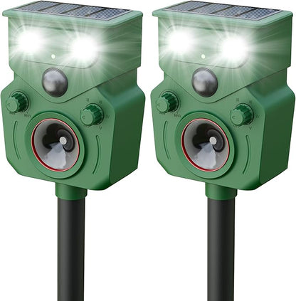 Solar Ultrasonic Animal Repellent Deer Repeller Repel Animals Outdoor Dog Repellent 2 Pack for Yard with Flashing Lights and 5 Working Modes for Garden Lawn Orchard
