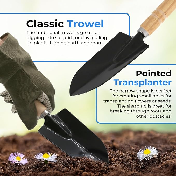 Scuddles 8-Piece Garden Tool Set with Bag, Stainless Steel Tools, Wooden Handles and Soft Poly-Cotton Gloves for Planting, Pruning and Home Gardening