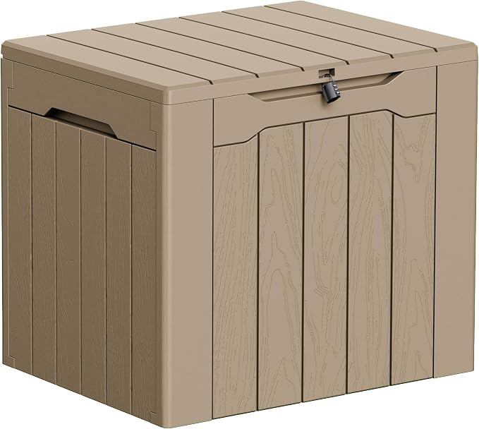 Greesum 33 Gallon Resin Deck Box All Weather Outdoor Storage Boxes for Patio Furniture Set,Outdoor Toys,Garden Tools, Light Coffee
