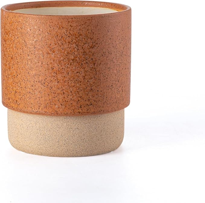 6 Inch Ceramic Self Watering Planter with Drainage Hole Terracotta | Indoor Plant Pot with Water Storage Plus - for African Violet, Herbs & Pothos - Home & Office Decor, Cylinder Round