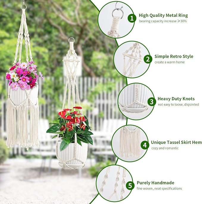SFENNGPET Macrame Plant Hangers, 6Pack Hanging Planters for Indoor Plants w/ 6 Set Hangers Kit Handmade Macromay Plant Hangers Indoor Flower Pots Holder Stand for Boho Home Décor (POTS NOT Included)
