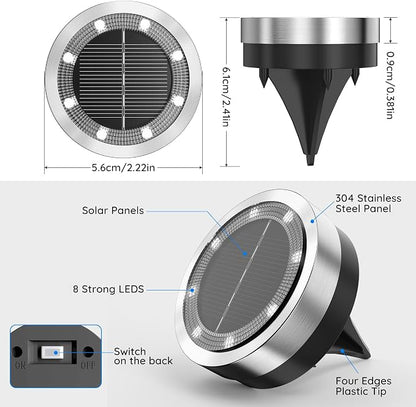 Solar Ground Lights Outdoor, 8 Pack Solar Lights Outdoor Waterproof, Mini Flat Solar-Powered Garden Light, Landscape Lighting for Garden Yard Lawn Pathway Walkway Driveway Backyard Decor, Warm White