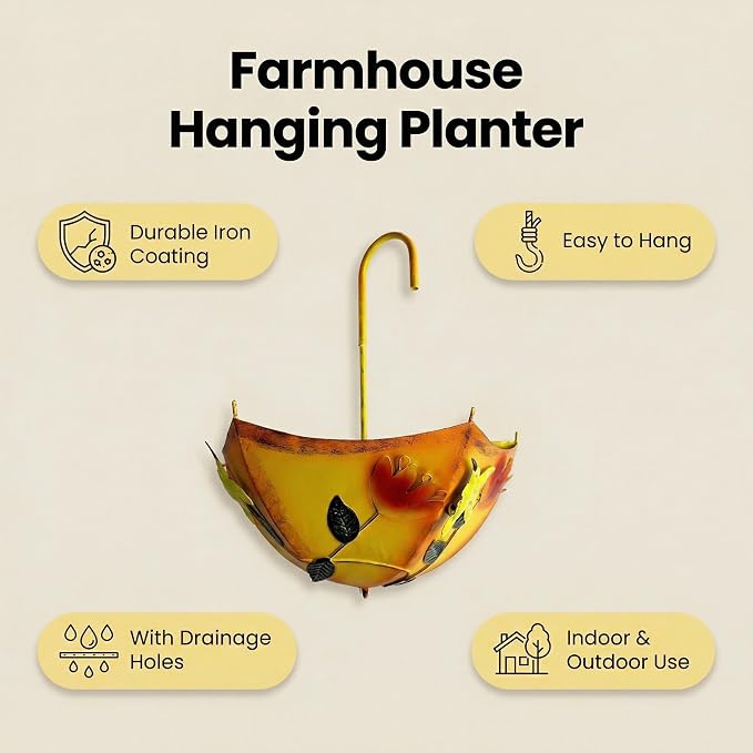 Farmhouse Metal Hanging Planter with Drainage Holes, for Outdoor Herbs Flowers Succulents on Fence Patio Porch Garden Decor