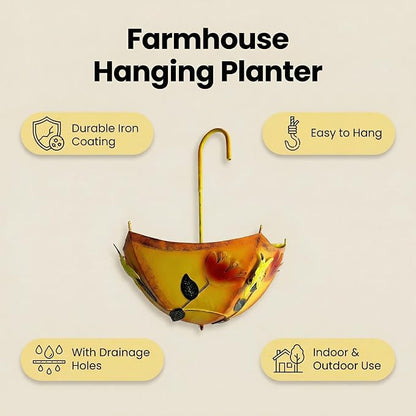 Farmhouse Metal Hanging Planter with Drainage Holes, for Outdoor Herbs Flowers Succulents on Fence Patio Porch Garden Decor