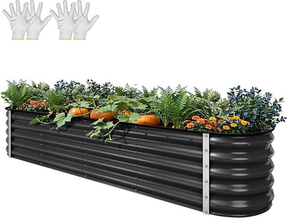 YITAHOME 8x2x1.5ft Large Raised Garden Bed Kit, 17" Tall 9 in 1Galvanized Metal Planter Box with Gloves & Safety, Outdoor Above Ground Planters for Plants Vegetables Flowers, Black