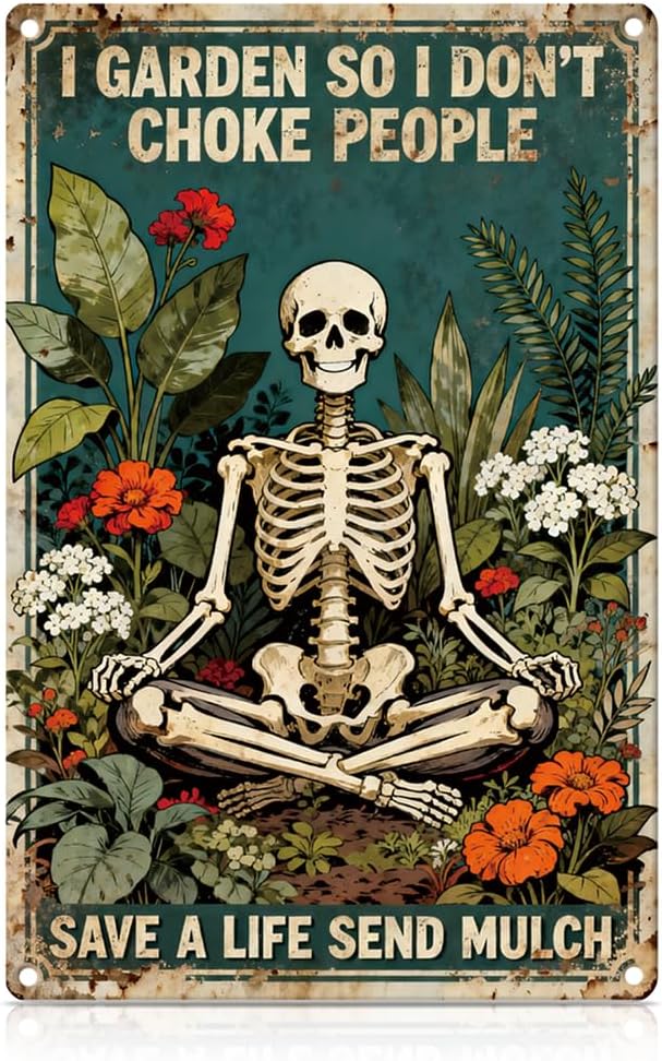 Skull Garden Metal Tin,So I Dont Choke People Save A Life Sign | Vintage Funny Wall Art for Outdoor Garden Wall Decor
