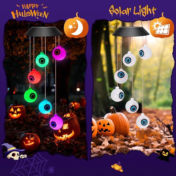 Winzwon Halloween Decorations Outside Solar Outdoor Lights Waterproof Eyeballs Wind Chimes for Party Yard Porch Patio Home Window Indoors Hanging Mobile Decor | Waterproof Eyeballs Decor Wind Chimes for Party Yard Porch Patio Home Window Indoors Hangin...