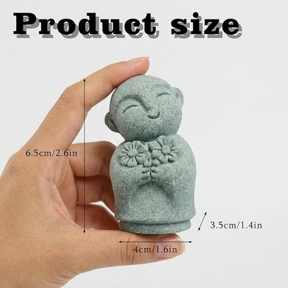 LIYAOLI Mini Monk Buddha Statue Sandstone, Aquarium Decor Fish Tank Accessories, Zen Meditation Feng Shui Figurine for Home Office Desk, Lucky Wealth Car Garden Decoration