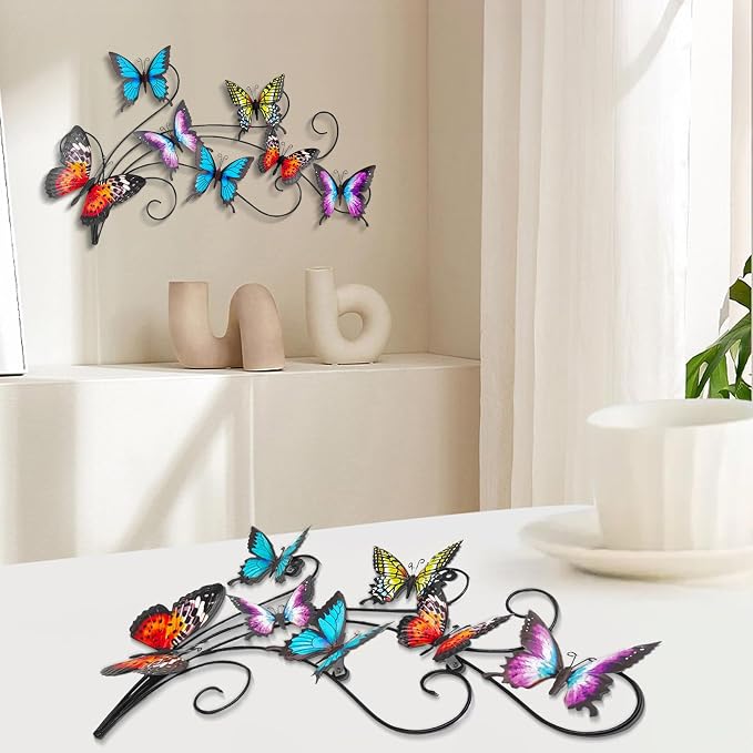 POHOHO Metal Butterflies Wall Decor Art, 22"×13.3", Indoor & Outdoor Decoration, 3D Colorful Hanging Butterfly Decorations for Patio Garden Fence Yard