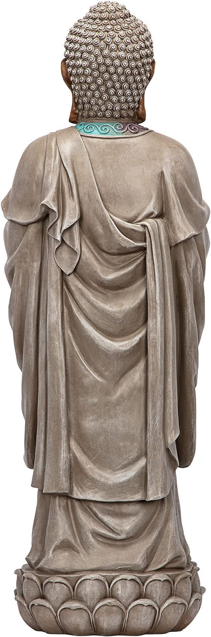 Design Toscano Bodh Gaya Asian Garden Statue, 9 inches wide, 30 inches tall, Cast Stone Resin, Faux Stone & Metallic Finish