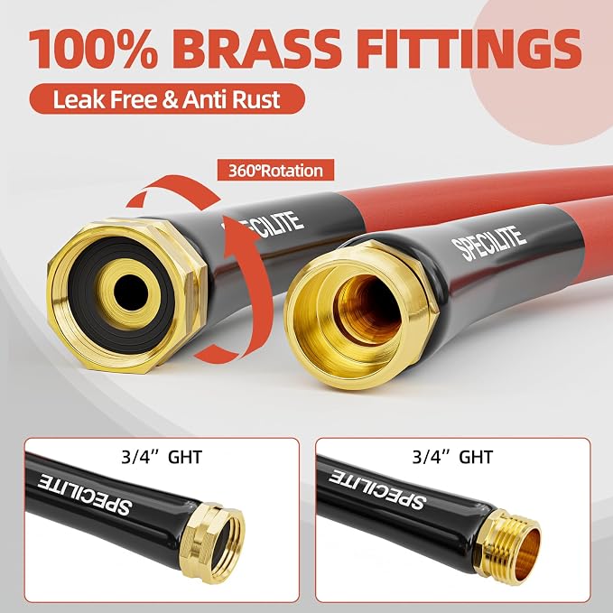 SPECILITE 5/8" Hot/Cold Short Leader Garden Water Hose 5 ft, -50℉-190℉, Flexible & Lightweight Rubber Pipes With 3/4" Brass Fittings for Yard, Outdoor, Farm, Red