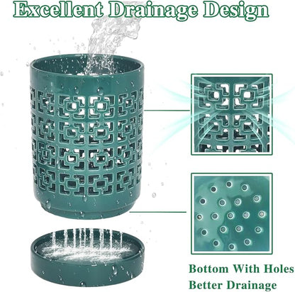 4 in Ceramic Orchid Pot for Repotting with Saucers, Orchid Pots with Holes More Ventilation Hole Easy Breathing, Plant Pot for Repotting Orchids and Other Flowers - Indoor/Outdoor Green
