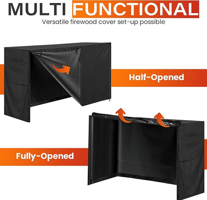 5ft Waterproof Firewood Rack Cover - Heavy Duty Black 600D Oxford Fabric - Indoor Or Outdoor Firewood Log Cover with Zipper & Adhesive Closing Strips - Rack NOT Included - Black