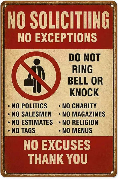 No Soliciting Sign for Front Door, Aluminum, 12x8 Inch, Do Not Ring Bell or Knock, Home, Porch and Office Decor